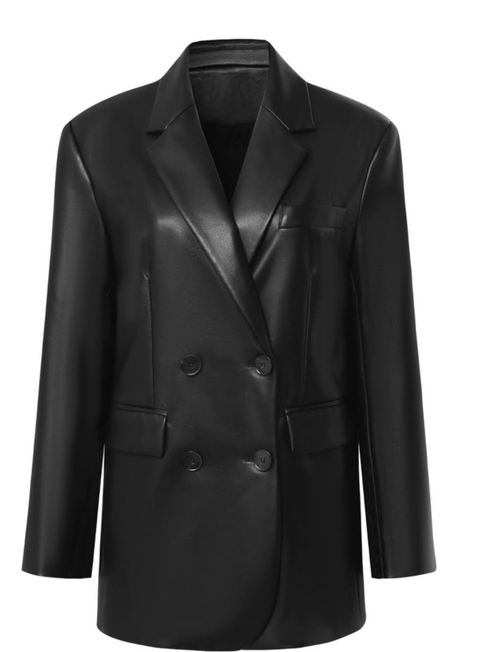 Women’s Black Faux Leather Double-Breasted Blazer